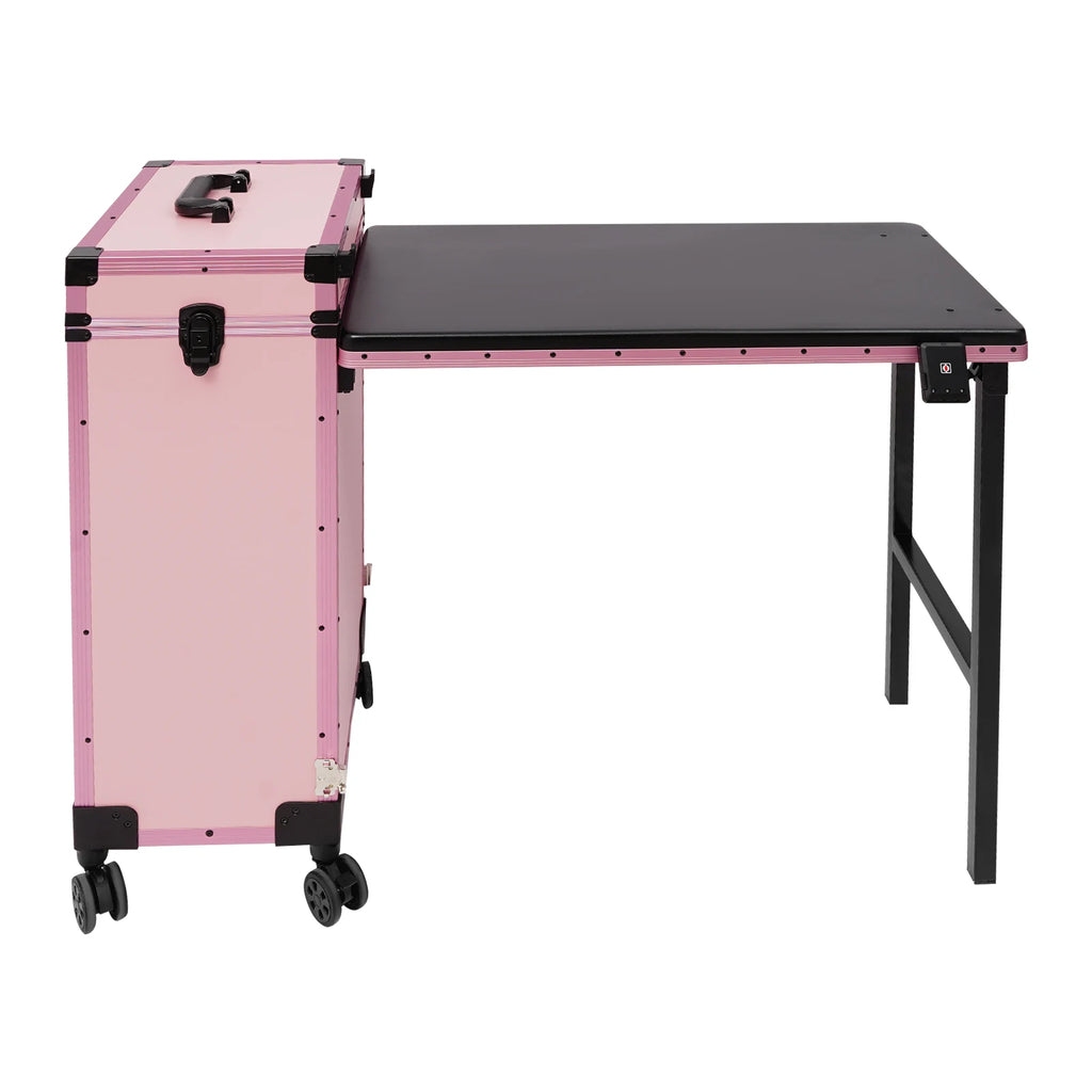 3-Tier Foldable Makeup Trolley with Lockable Drawers and Combination Lock, Mobile Beauty Case with Fold-out Table for On-Site Makeup