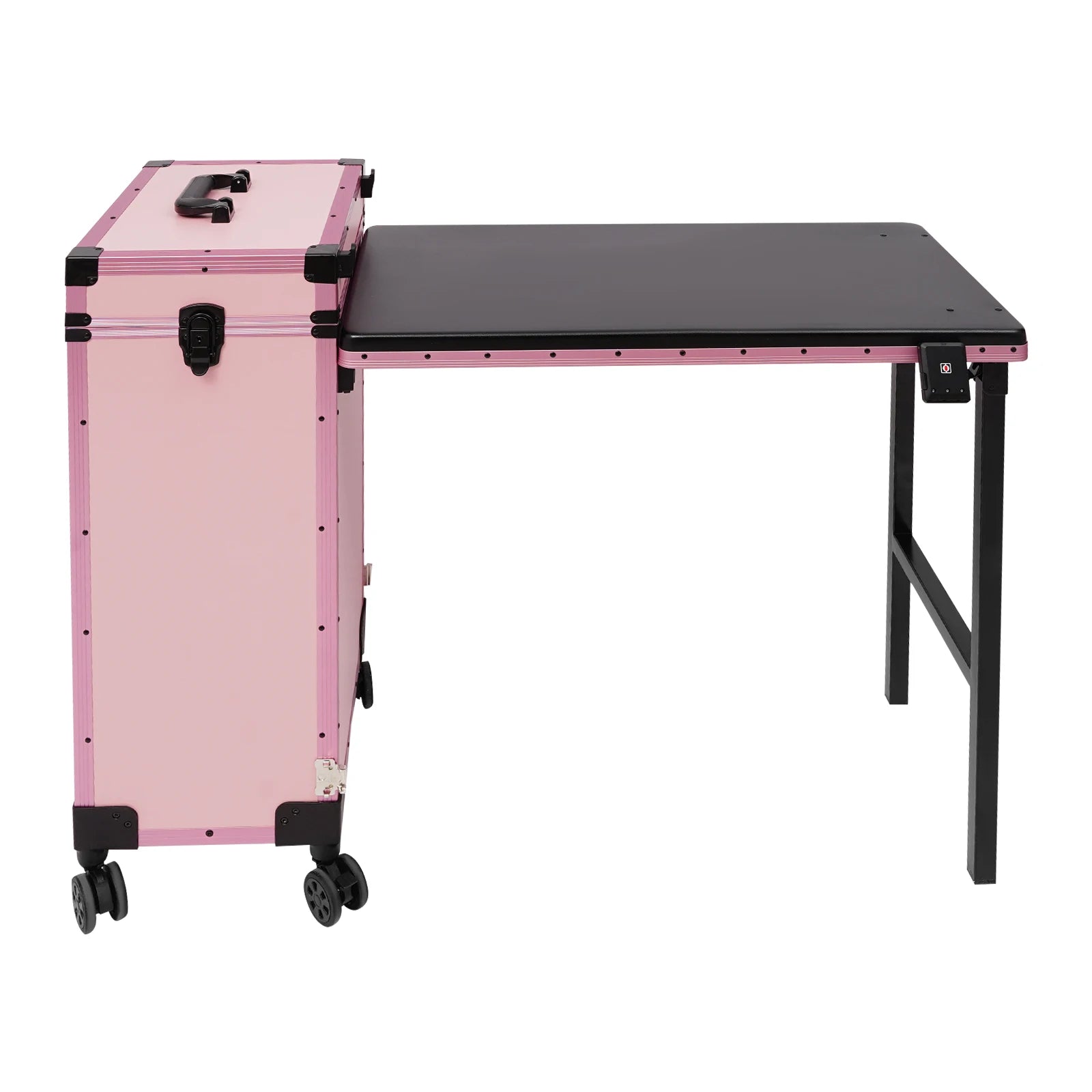 3-Tier Foldable Makeup Trolley with Lockable Drawers and Combination Lock, Mobile Beauty Case with Fold-out Table for On-Site Makeup