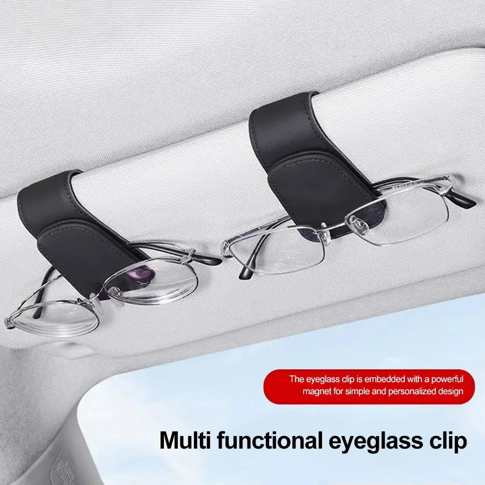 Universal Car Sun Visor Eyeglass Hanger Clip PU Leather Magnetic Glasses Holder Multi-Function Storage Auto Interior Accessories