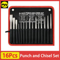 16Pcs Punch and Chisel Set With Storage Pouch, Including Taper, Cold Chisels, Pin, Center, Chrome Vanadium Steel