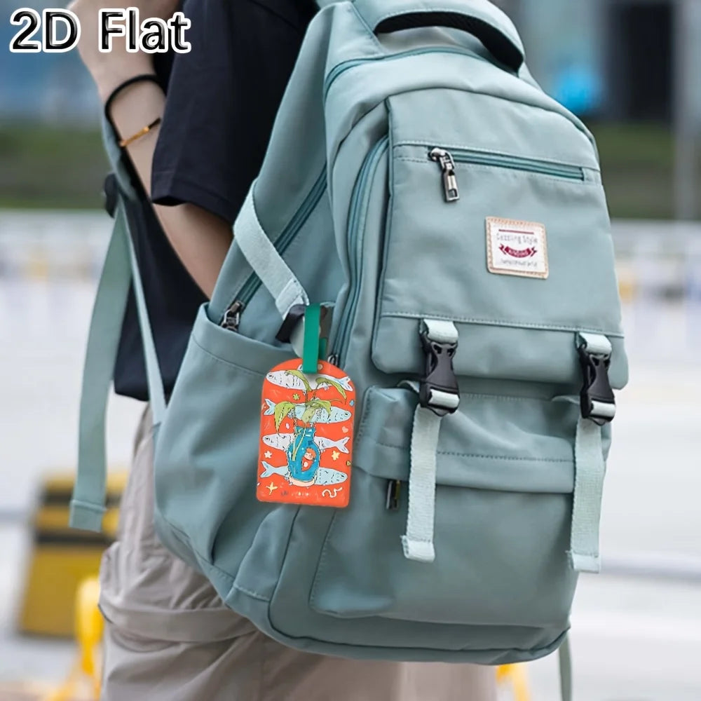 Luggage Tag, Cute Cartoon Fish & Plant Pattern Travel Suitcase Baggage Identifier Name Tag for Luggage Bags Accessories