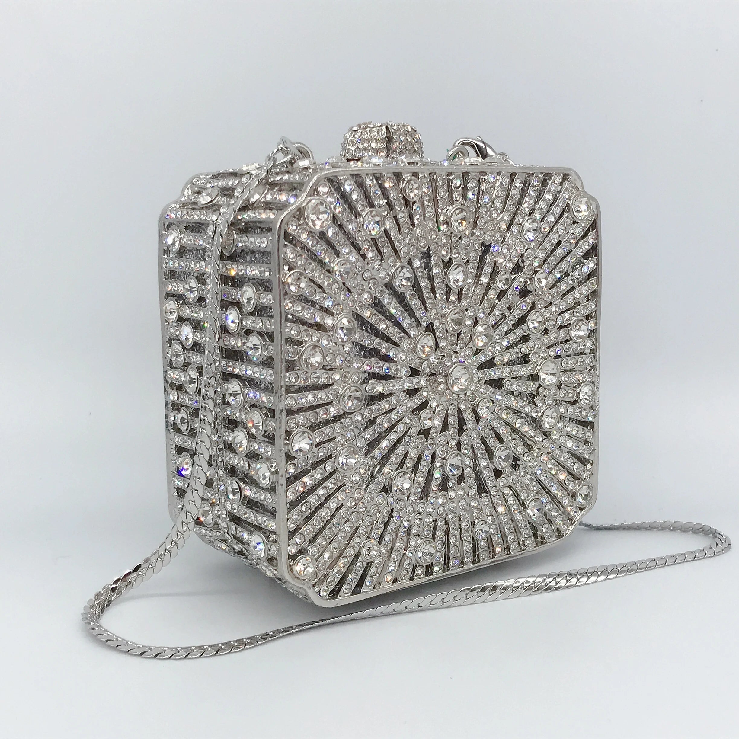Women Clutch Bag Small Square Box, Full Cover Rhinestone Crystal Evening Bag, Handmade Bridal Party Wedding Prom Dinner Purse