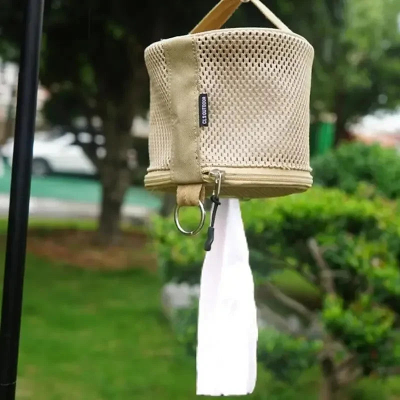 Lightweight Outdoor Woven Net storage Bag Camping Tissue Case With Hook Portabletent Hanging Supplies Breathable Storage Box