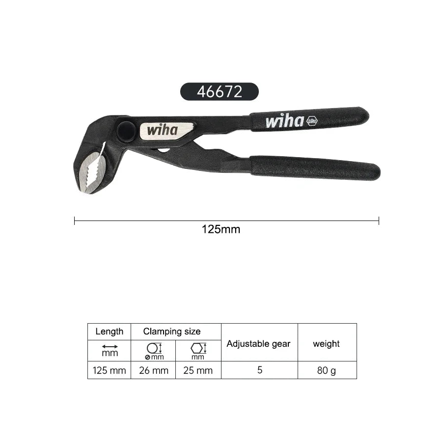 WIHA 46672 5 Inch Multi-Purpose Water Pump Pliers Mini Single-Handed Precision Pipe Pliers 5 Positions