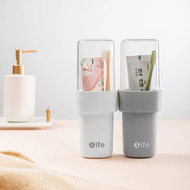 Double Layered Simple Mouthwash Cup Household Toothbrush Cup Couple Travel Toothbrush Storage Box Wash and Rinse Portable Set