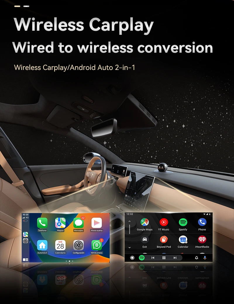 Lenovo New 2 in 1 Wireless Android Auto CarPlay Adapter AI Smart Box Car Intelligent Systems For Car With Wired CarPlay
