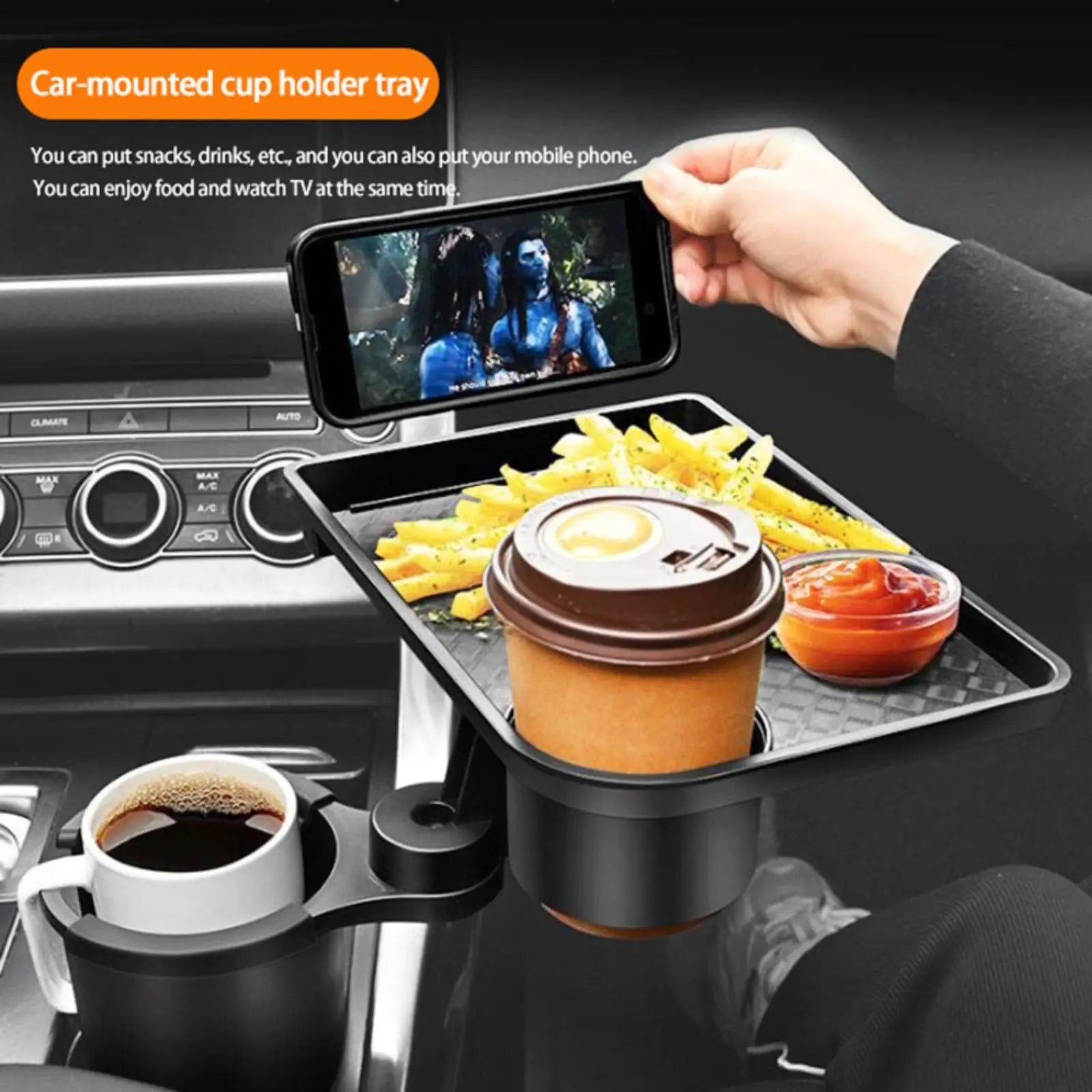 Universal Car Cup Holder Tray Adjustable Dual Cup Holder Auto Dining Plate Expandable Bracket 360 Rotating