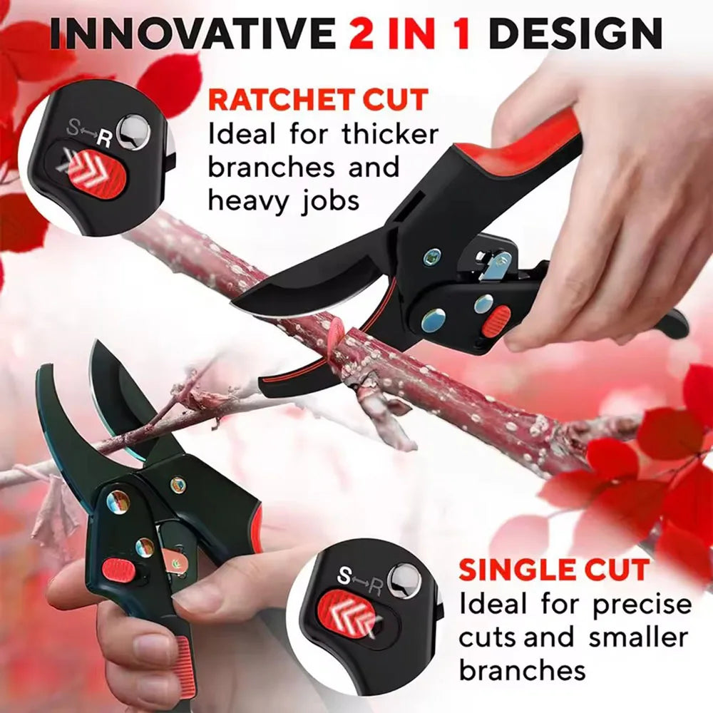 High Intensity Gardening Ratchet Pruning Scissors Increase Cutting Power by 3x, and the Ratchet Trimmer Is Very Suitable for Wea