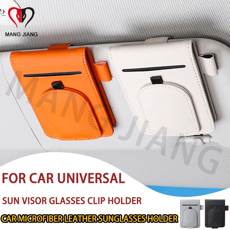 Car Sun Visor Organizer For Car Universal Eyeglasses Holder Card Storage Bag Pockets Clip Leather Interior Auto Accessories