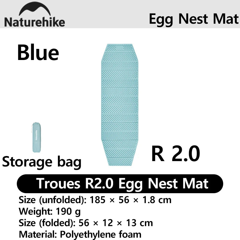 Naturehike 2026 Troues R2.0 Lightweight Portable Folding Square Egg Nest Mat Outdoor 1.8cm Thickened Camping Fishing Picnic Mat