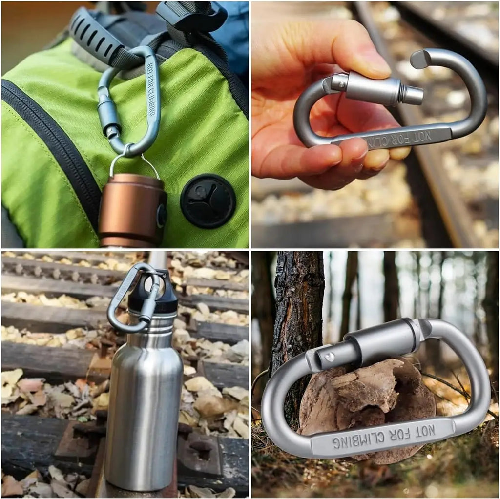 4 Pack D-ring Carabiner Clip Lightweight Aluminum Carabiners With Barrel Locking For Keychain Tactical Bag Backpack