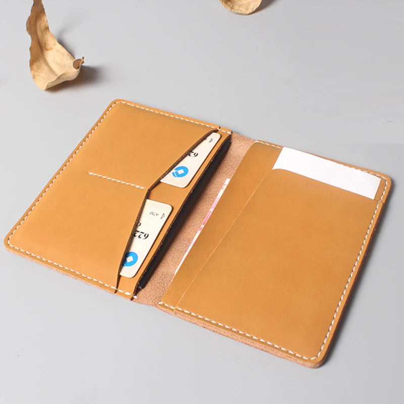 Vintage Leather Passport Cover Holder - RFID Blocking Travel Wallet with Card Slots & ID Pocket, Cowhide Air Ticket Case for Men
