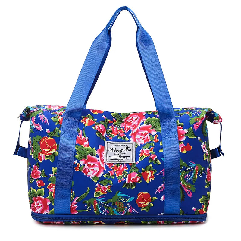 Travel Bag Northeast Big Flower Simple Business Trip Shoulder Bag Fitness Sports Storage Bag Expandable Unisex Oxford Cloth