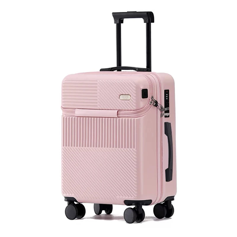 New Front Opening Boarding Suitcase Men Women 20/24/26 Inch Lightweight Trolley Travel Luggage Fashion USB Charging Luggage