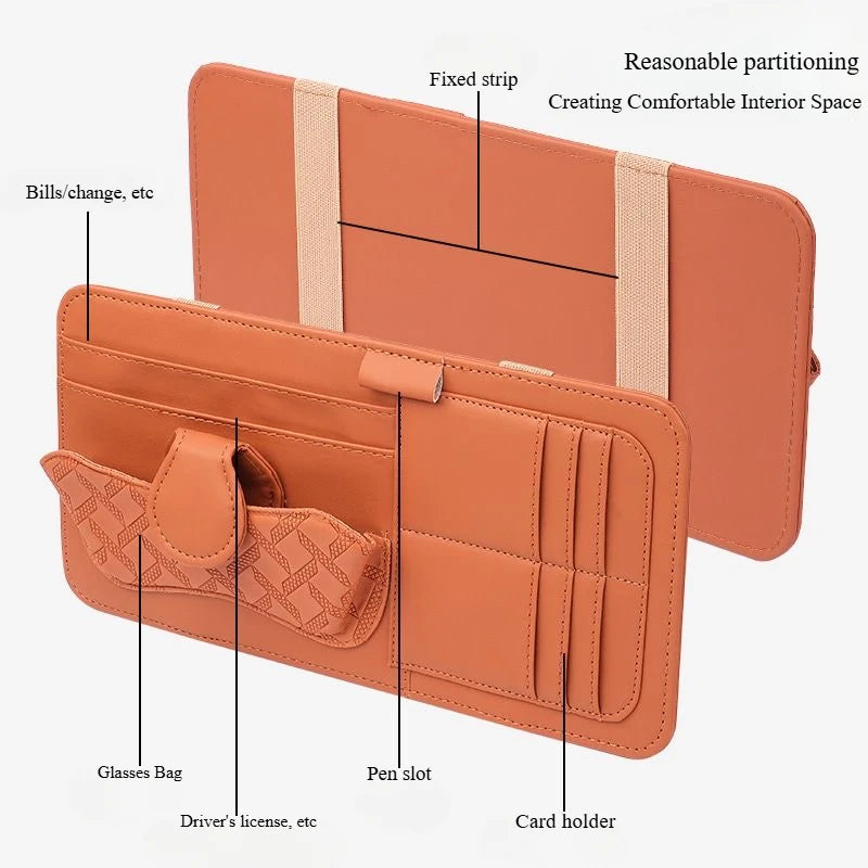 Multifunctional Car Storage Bag Sunshade Card Holder Sunglasses Clip Car Glasses Organizer