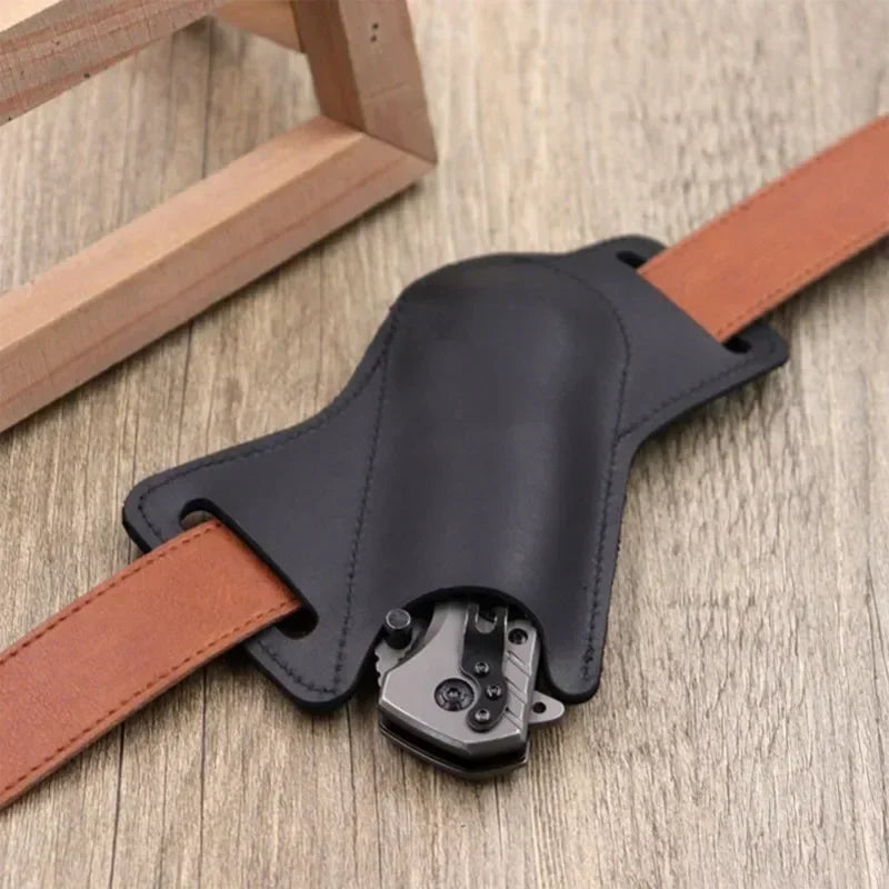 1PC Leather Knives Sheaths EDC Folding Knives Carrier Survival Waist Belt Clip Bag Folding Knife Anti-scratch Leather Cover Pack