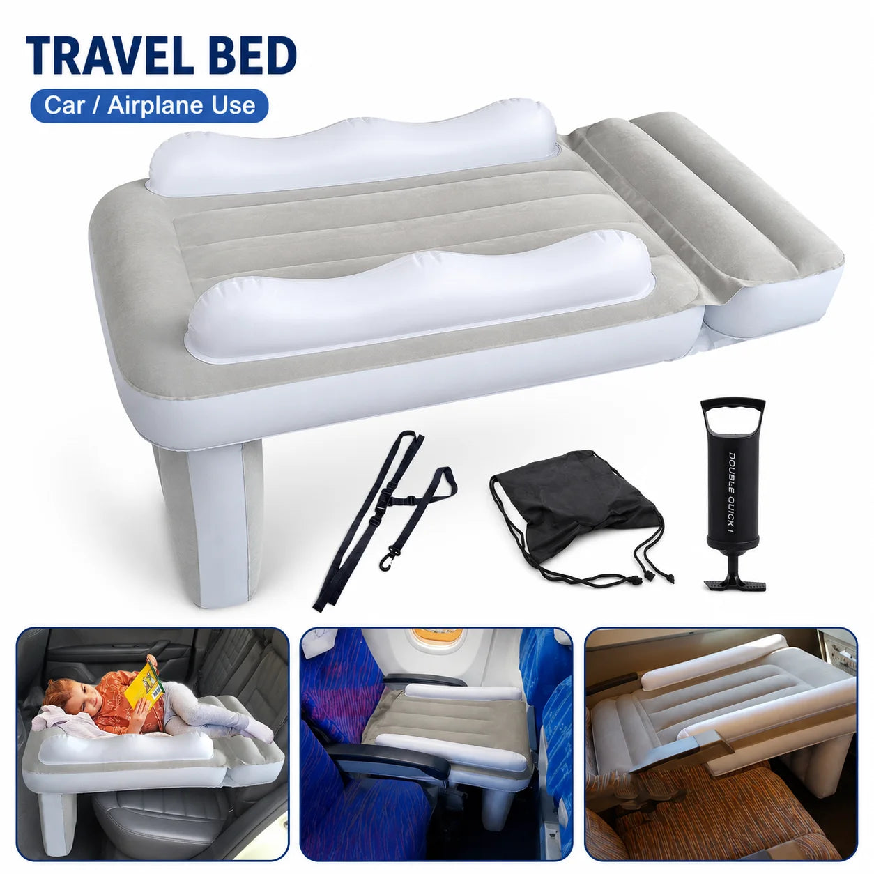 Portable Toddler Inflatable Airplane Bed Kids Car Rear Seat Extender Mattress Thickened Flocking Travel Sleep Mat