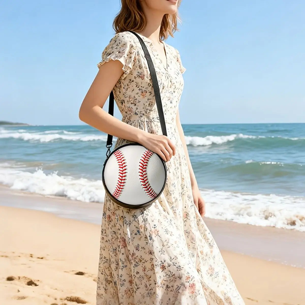 Baseball Print Round Shoulder Bag Casual Messenger Bag for Woman Best Gifts 2D Flat Casual Daily Crossbody Bag