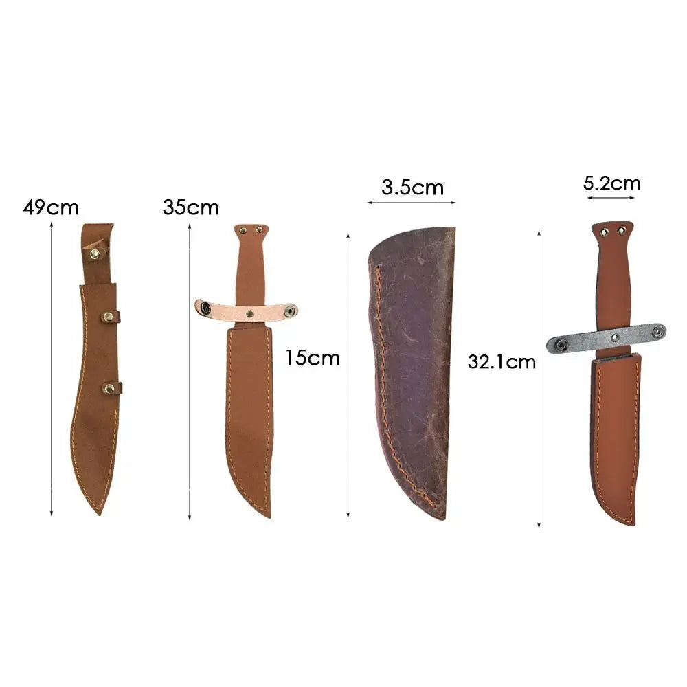 Brown Straight Knife Scabbard Tool Flashlight Belt Loop Case Holder Leather Sheath Pocket Hunt Camp Outdoor Carry Equipment