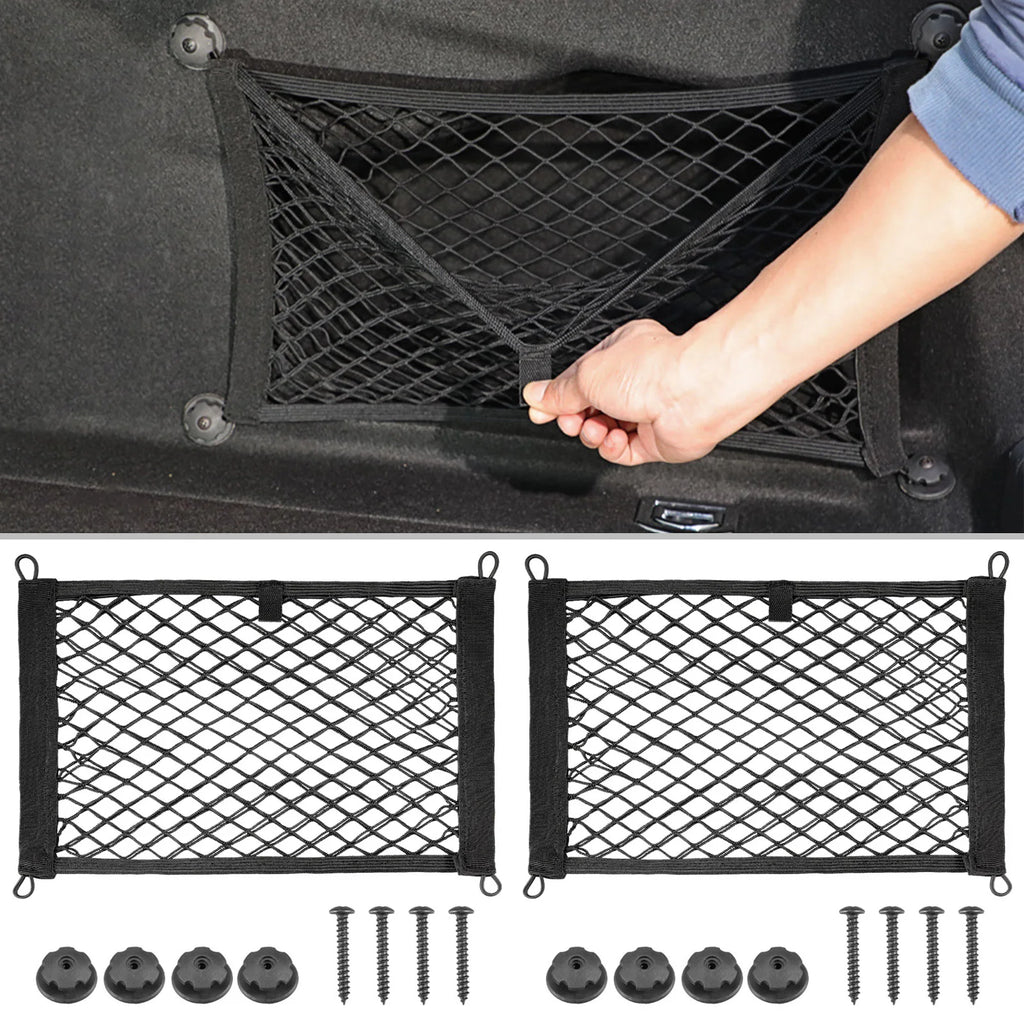 Stretchable Small Cargo Net Pocket Storage Mesh Net Elastic Automotive Cargo Nets Storage Pouch with Mounting Screws and Hooks f