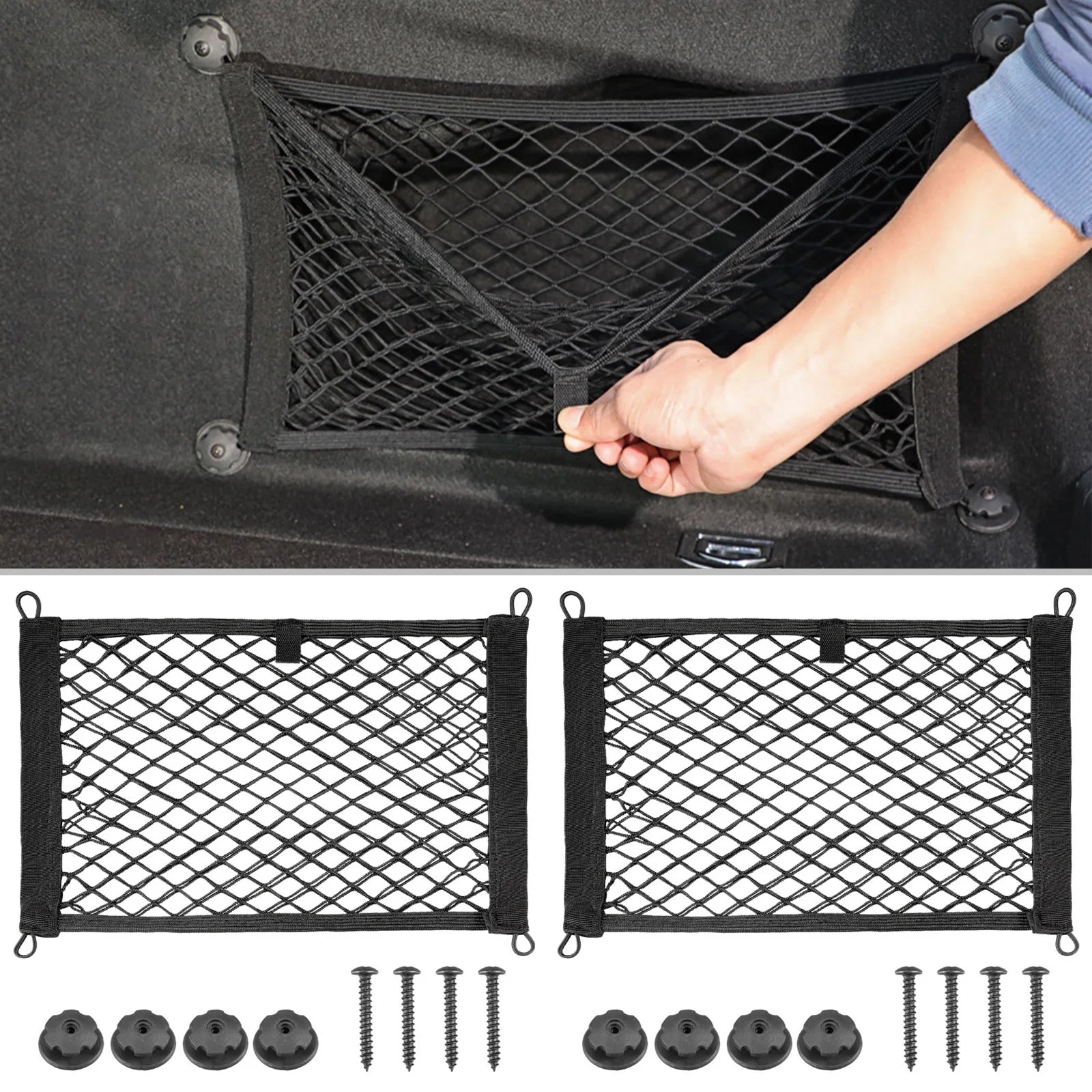 Stretchable Small Cargo Net Pocket Storage Mesh Net Elastic Automotive Cargo Nets Storage Pouch with Mounting Screws and Hooks f