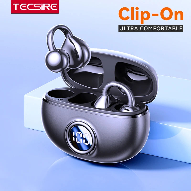 TECSIRE Ear Clip On Bluetooth Earphones OWS Wireless Earbuds HiFi Stereo ENC Mic For Sports Fitness
