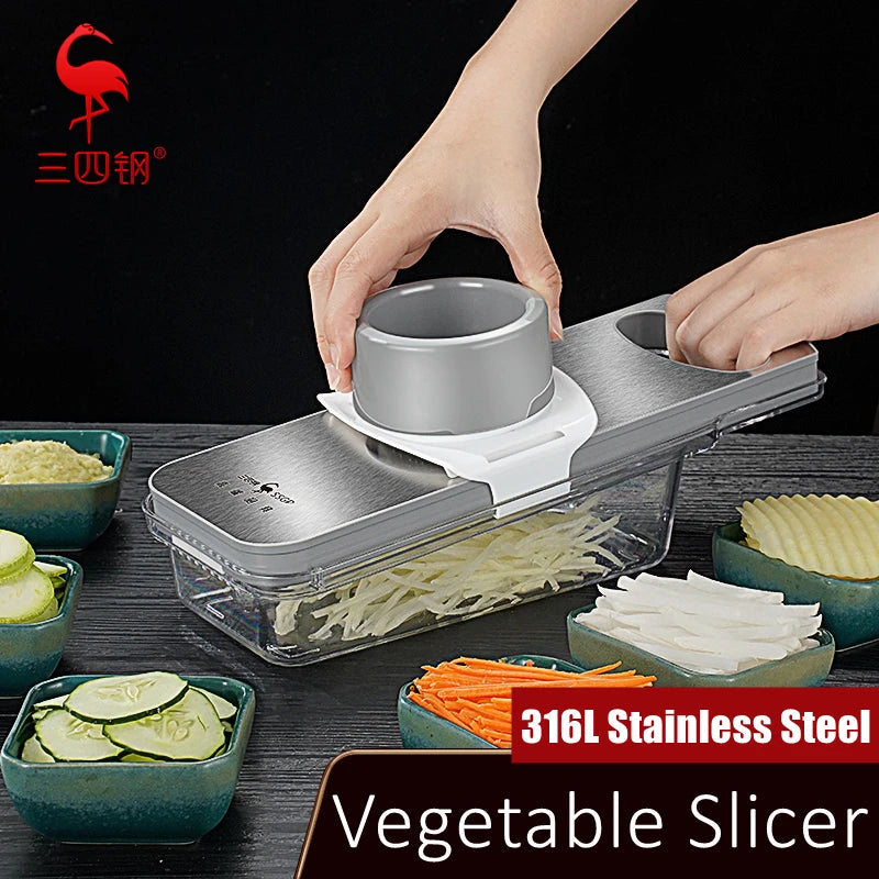 99.9% Anti-bacterial Magic Chopper LFGB Certificate 316L Stainless Steel Vegetable Slicer 6 Blades Cutter with Hand Protector