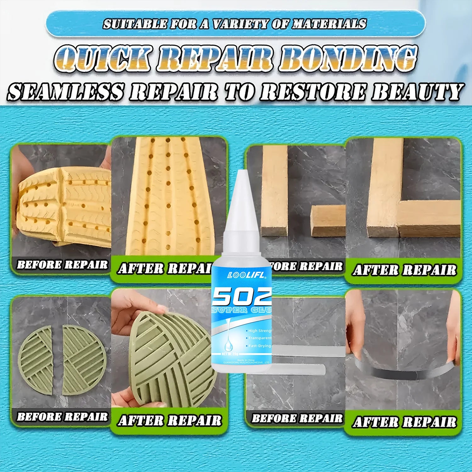6PCS 502 Super Adhesive Multi Functional Adhesive, Used for Metal, Plastic, Daily Maintenance, DIY, and Small-Scale Process Repa