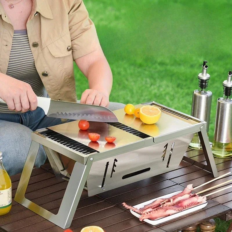 Stainless Steel Grill Outdoor Portable Charcoal Thickened Barbecue Household Small One-second Folding Carbon Baking Skewer Oven