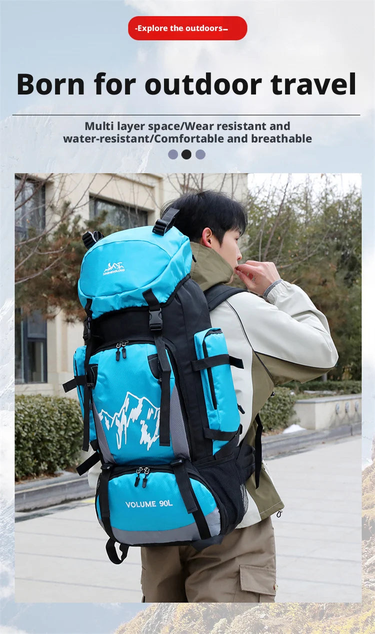 90L Outdoor Mountaineering Backpack Large Capacity Sports Bag Waterproof Hiking Travel Bag Optional Reflective Strip Backpack
