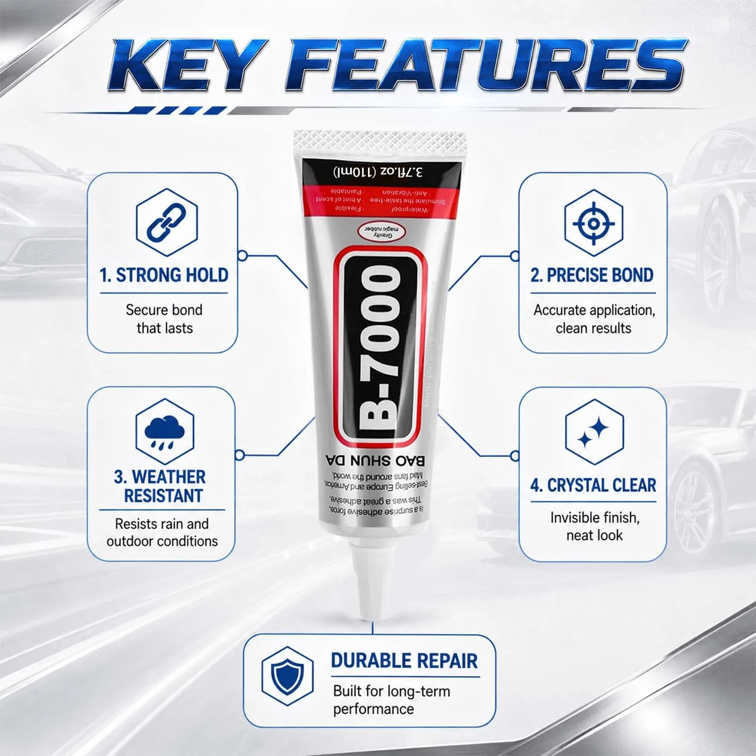 20PCS 15mL B-7000Car Emblem Repair Adhesive,strong transparent adhesive suitable for loose tail emblems, metal badges, plastic .