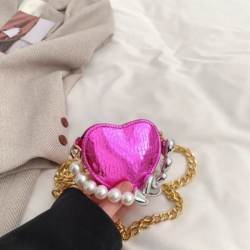 Fashion Sling Bag Mini Crossbody Bag For Women Purse Lipstick Pouch PU Leather Shoulder Bag Cute Heart Love Evening Clutch Bag