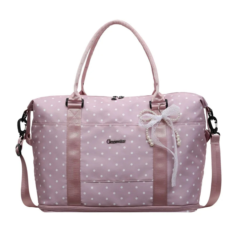 Korean Polka Dot Lazy Style Large Capacity Women's Luggage Bag Travel Handheld Short Trip Business Commuting Bag Lightweight ...