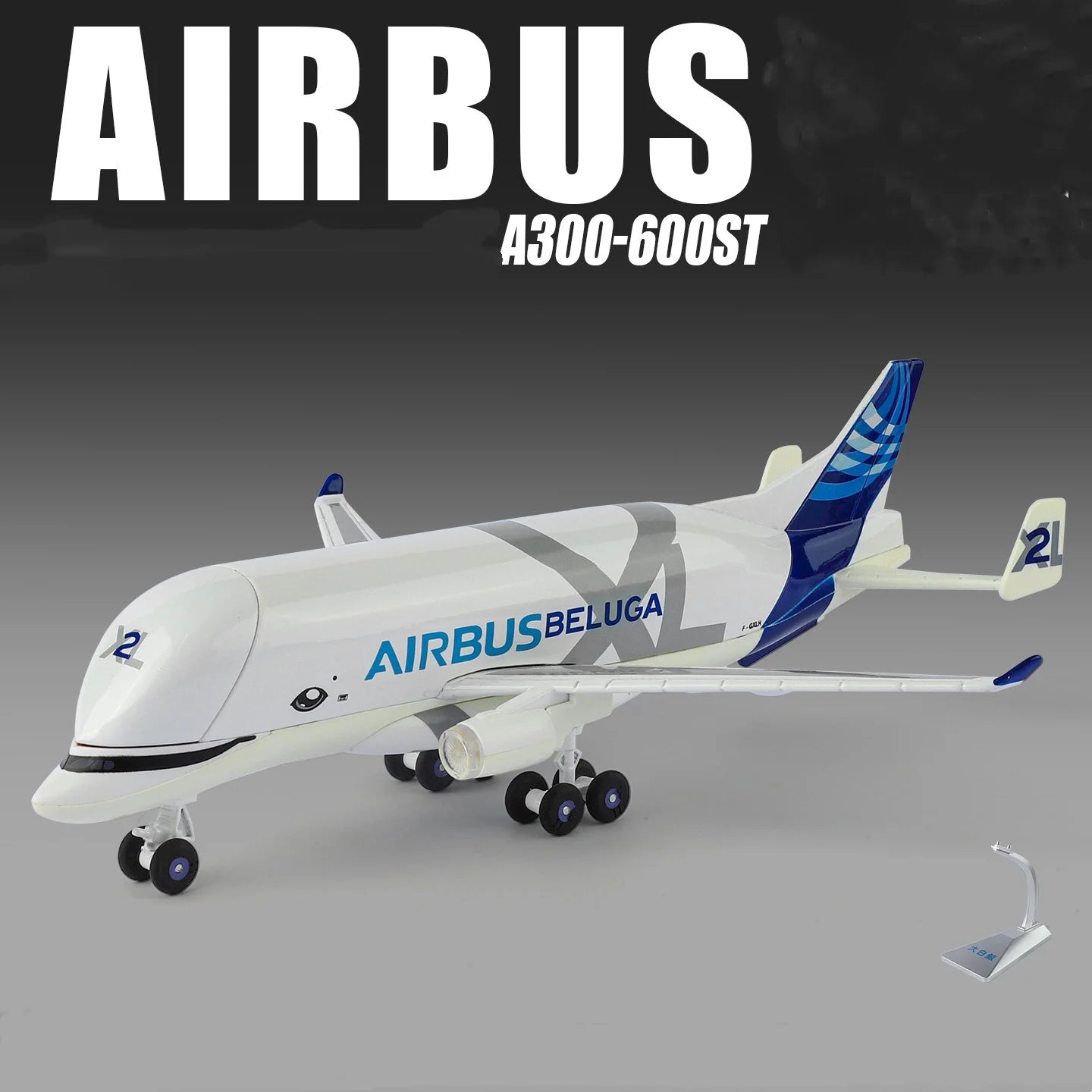 1/72 Scale Beluga A300-600ST Alloy Large Super Transport Airplane Sound Light Decoration for Collections Displays Toys For Boy
