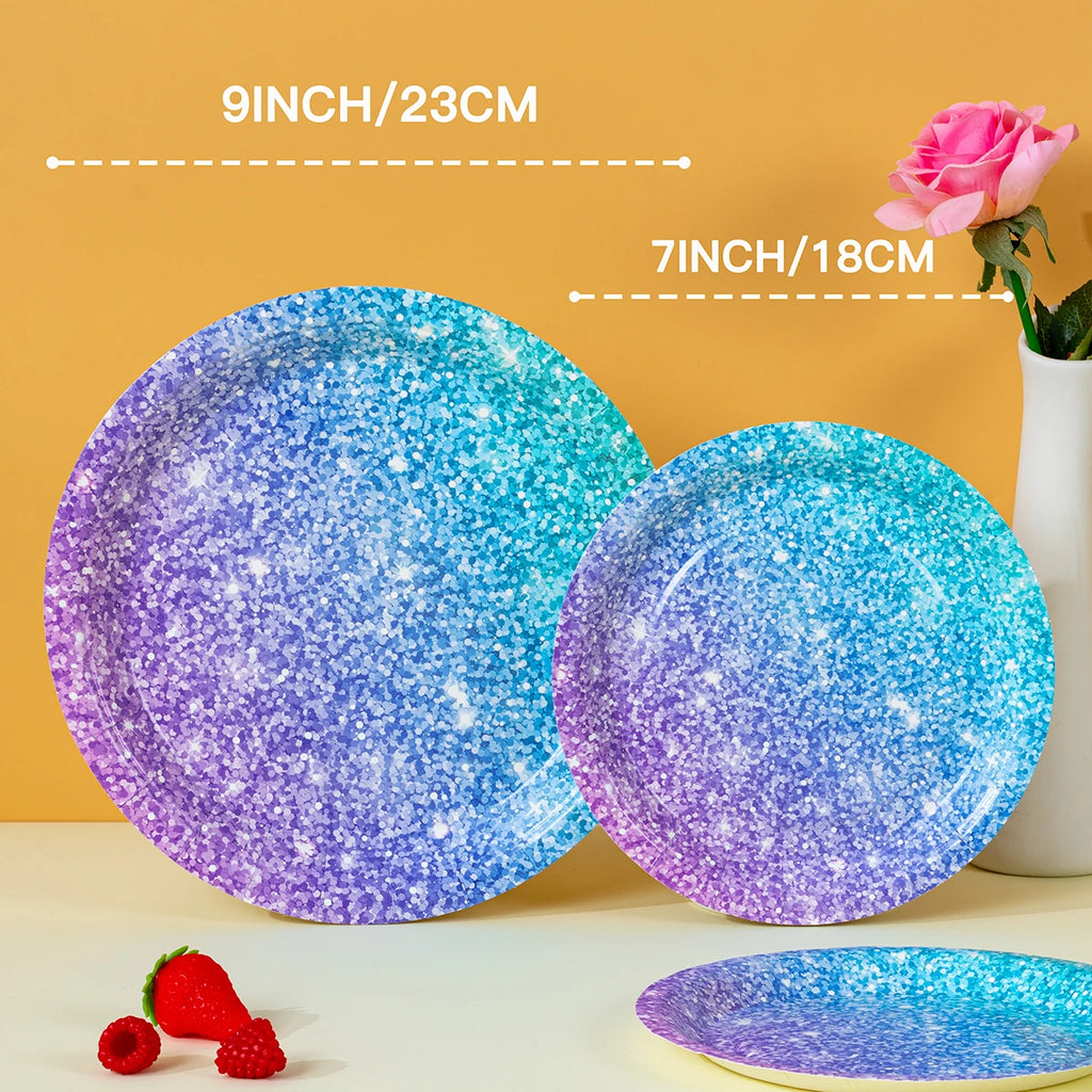 10/25/50pcs Disposable Galaxy Print Paper Plates Gradient Blue Purple Round Plates for Party Tableware