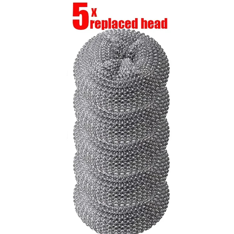 1~5PCs Automatic Liquid Adding Pot Washing Brush Stainless Steel Press Brush Kitchen Tool Household Cleaning Brush