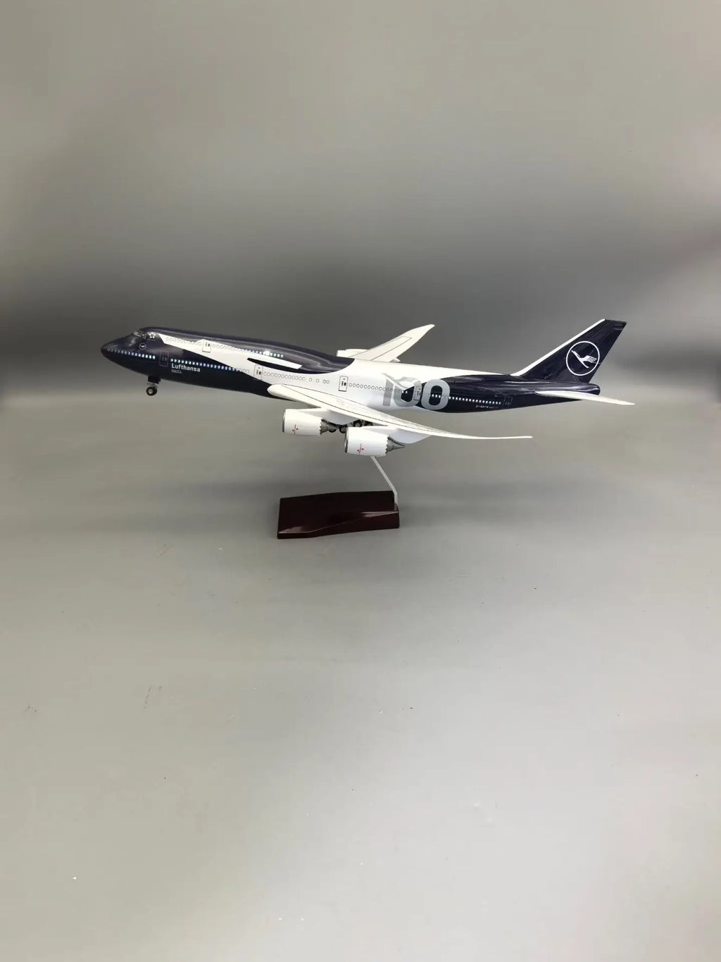 47cm Collectible Plane b747 Lufthansa 100years Diecast Airplane Model Kits Resin W Light and Wheel Aircraft Jet Model