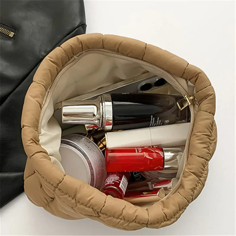 Autumn and Winter Fashionable Pleated Clutch Women Bag, Chic Storage Makeup Bag,  Versatile Stylish Soft Cotton Padded Clutches