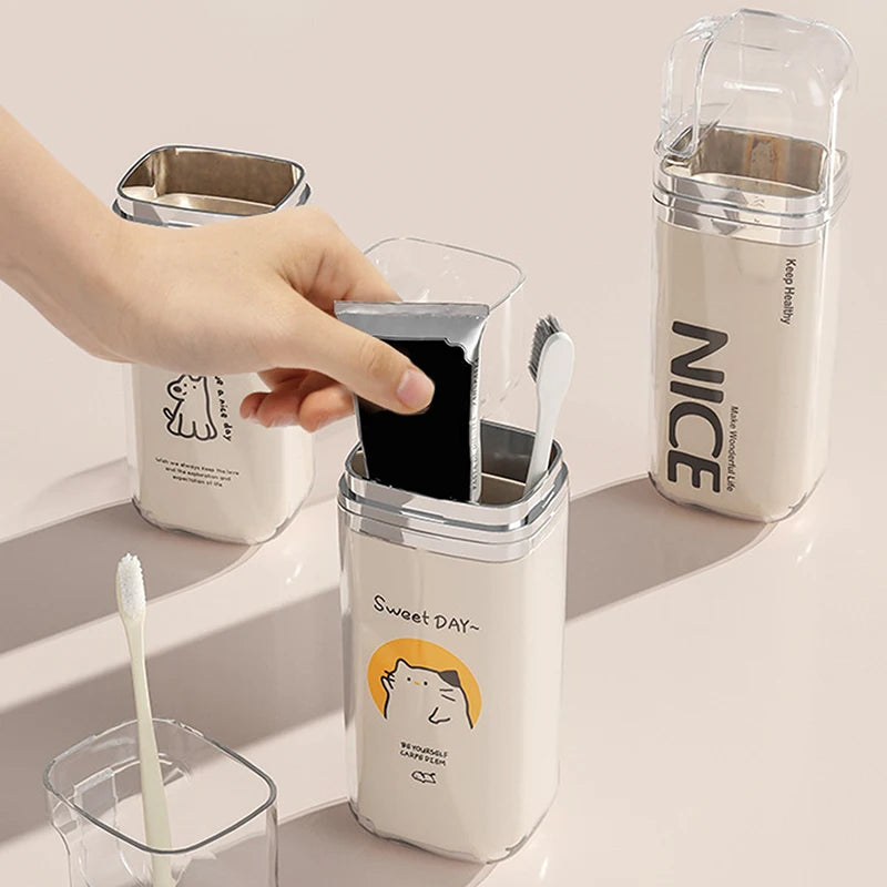 Cartoon Cute Toothbrush Cup Travel Toothbrush Holder Simple Portable Mouthwash Cup For Business Trip Home Camping
