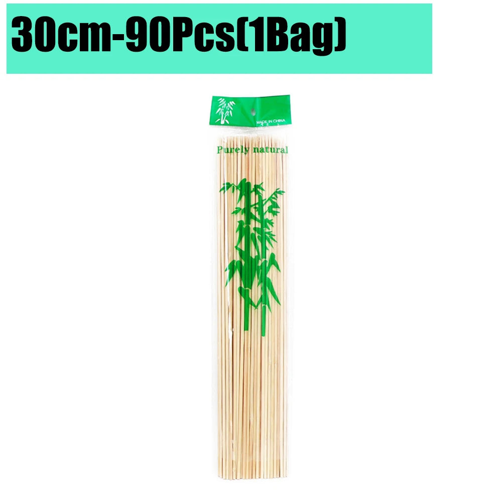 90-1350Pcs Disposable BBQ Bamboo Sticks 15/20/25/30cm for Grilling, Fruit, Kabob,BBQ, Barbecue, Kitchen, Camping, Outdoor