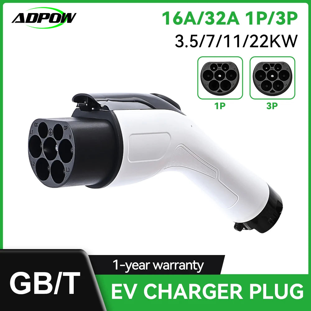 ADPOW GBT EV Charger Male Plug 16A/ 32A Electric Car Charging Gun Head IP55 Watrtproof 3.5kw /7kw/11kw /22kw EV Charger GBT Plug