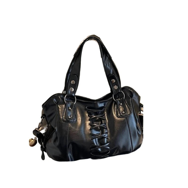 Vintage American Y2k PU Leather Crisscross Straps Large-capacity Handbag Crossbody Bag Tote Bags Storage Bag Woman Bags