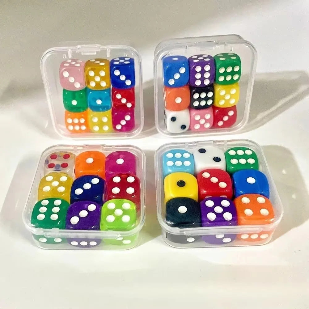 14mm/16mm Boxed 9 Pieces Dice Acrylic Throwing Dice 6 Sided Drinking Dice Transparent Boxed Dice Game Accessory Point Dice Set