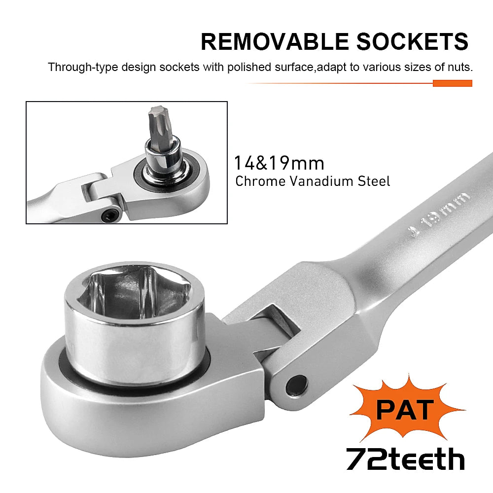 12-in-1 Flex-Head Ratcheting Wrench Set & 24-in-1 Screwdriver Set, Double Box End Wrench 8-19mm,1/4" Drive Adapter,with Tool Box
