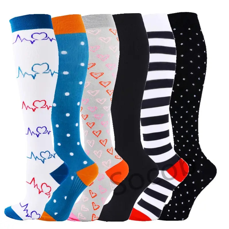 6/7 Pairs Compression Socks Varicose Diabetes Sock Running Cycling Hiking Touring Bicycle Marathon Outdoor Rugby Edema Long Tube