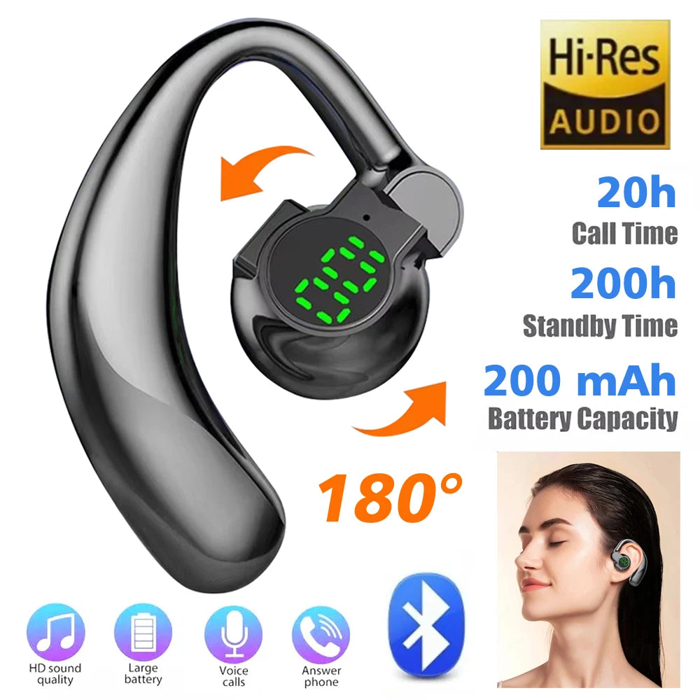Bluetooth 5.4 Open 180° Rotation Wireless Business Headset With Mic Air Conduction Ear-hook Touch Control Sports Hifi Earphone