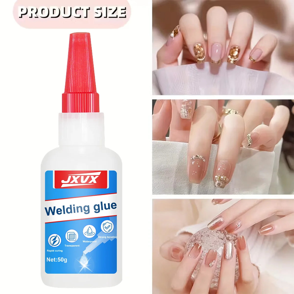 Large capacity 50 g Nail glue for pressing nails for nail tips Acrylic nail glue Super strong long-lasting nail glue for nail salons, Multi-purpose adhesive, superglue