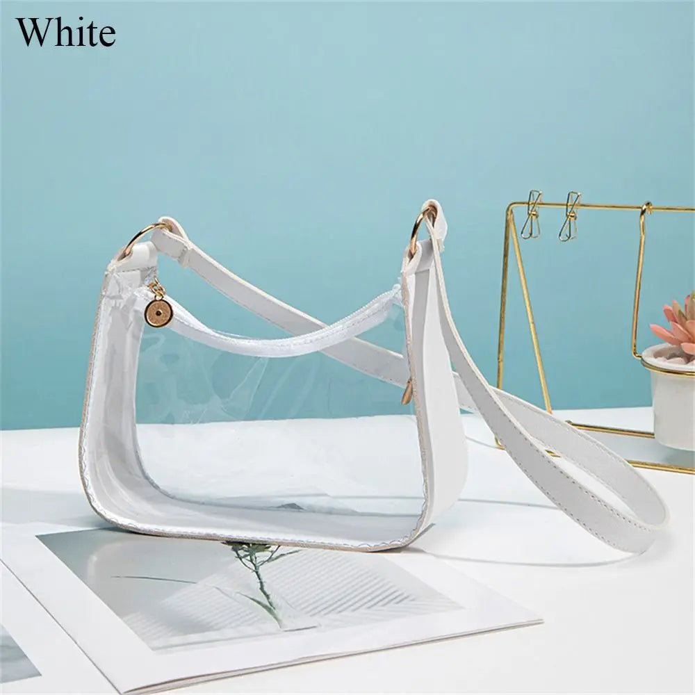 Candy Color Transparent Shoulder Bag Daily Zipper PVC Clear Jelly Bag Small Purses Women Girls