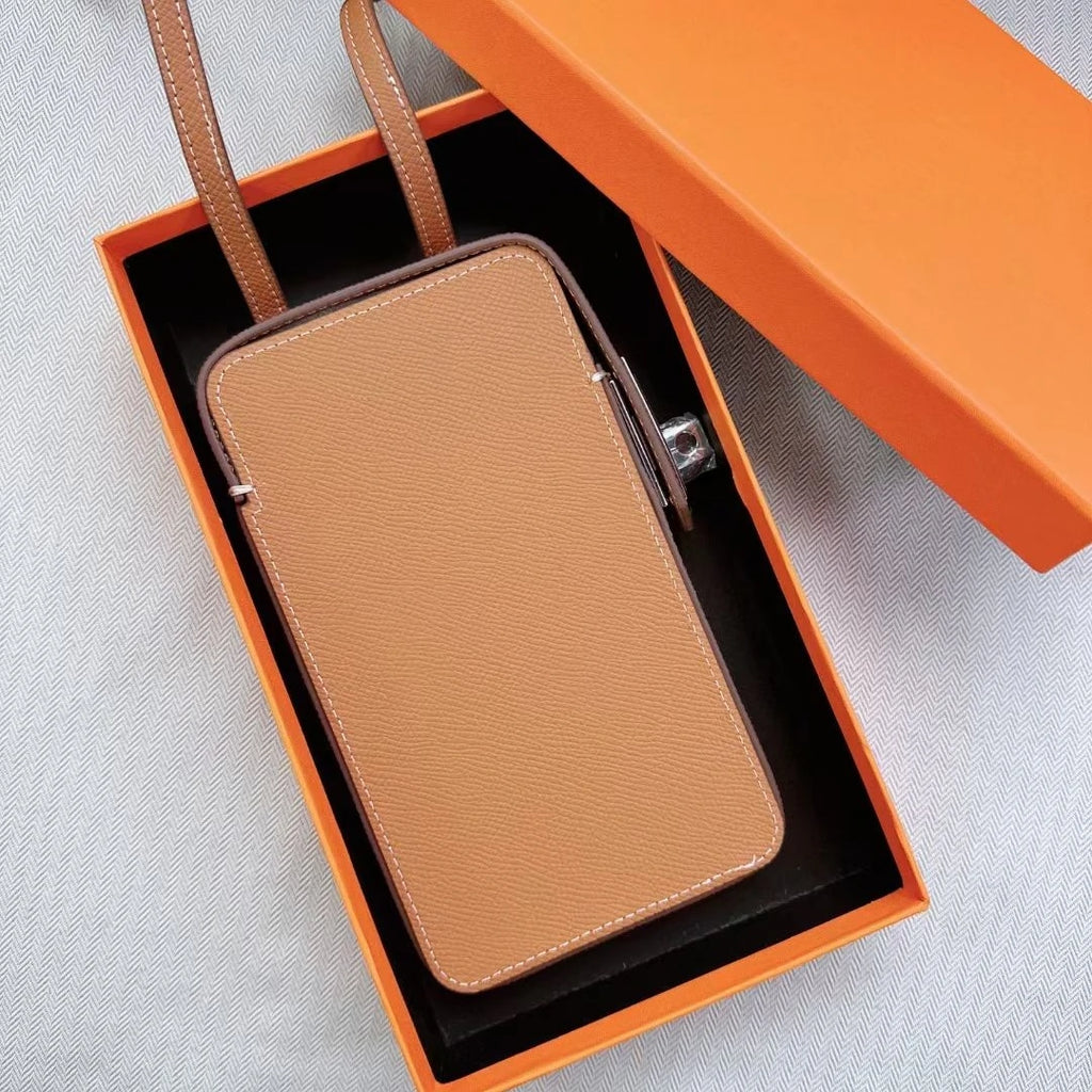 Luxury Design Phone Bag Women Lock Buckle Cell Phone Bag Fashion Hundred Leather Box Bag Simple Premium Sense Mini Shoulder