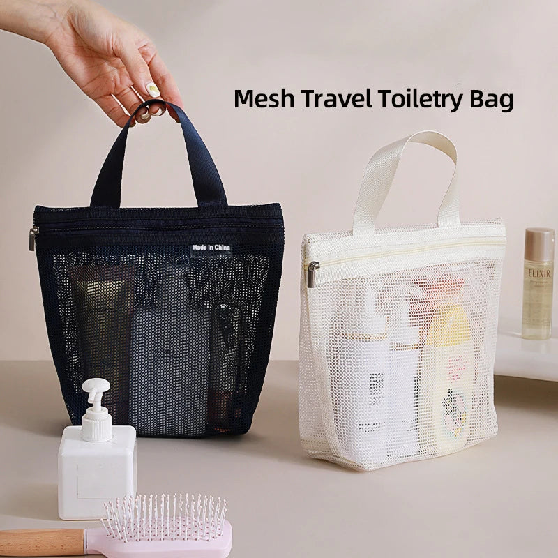 Portable Travel Mesh Wash Bag Transparent Storage Bag Large Capacity Cosmetic Bag Underwear Organizer Pouch